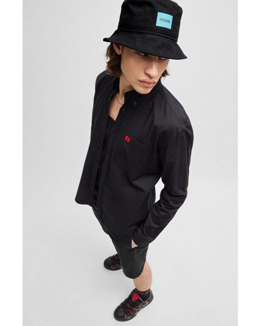 HUGO Black Cotton-twill Bucket Hat With Logo Label for men