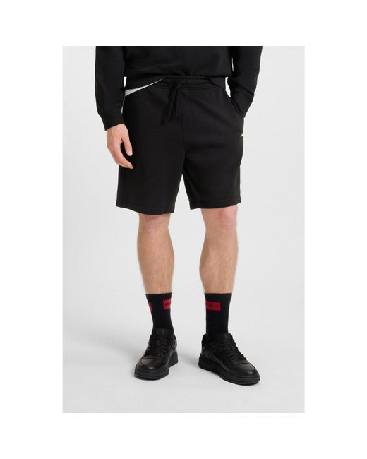 HUGO Black Cotton-Terry Shorts With Logo Print for men
