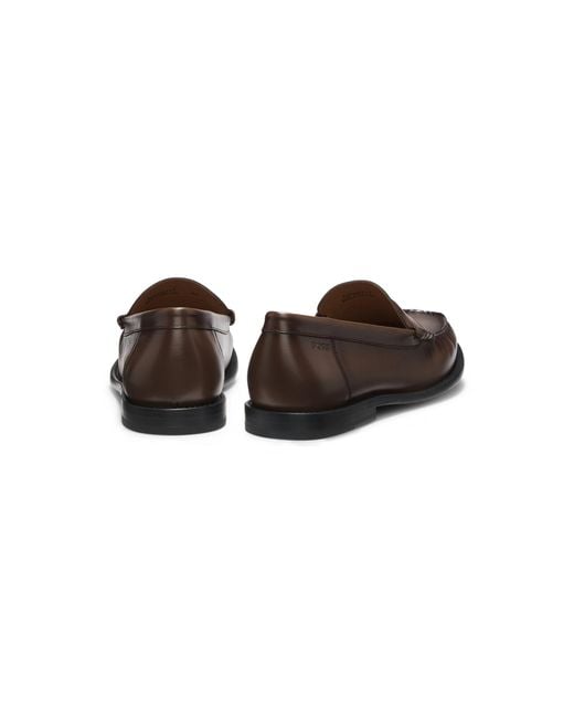 Boss Brown Leather Moccasins With Penny Trim for men