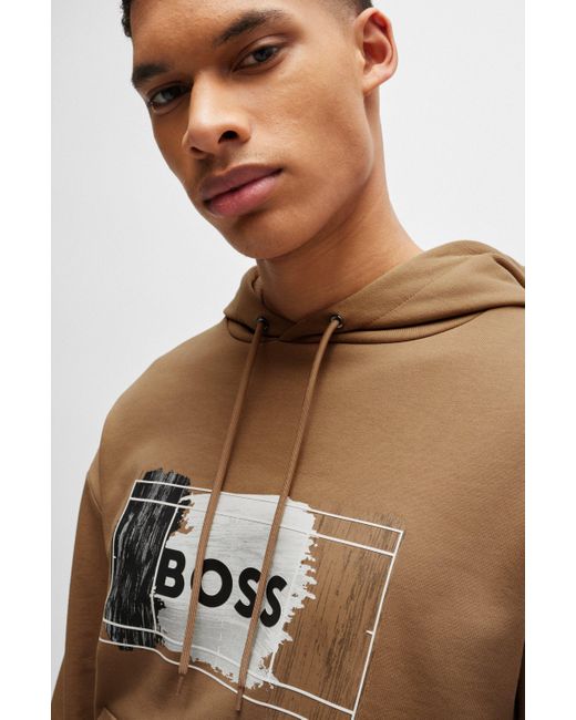 Boss Natural Cotton-terry Hoodie With Signature Artwork for men