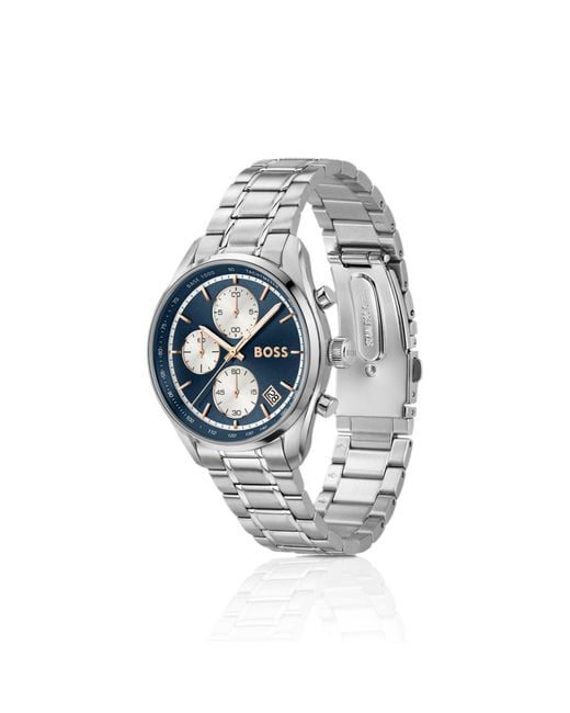 Boss Blue Grand Prix Stainless-Steel Watch With Dial for men