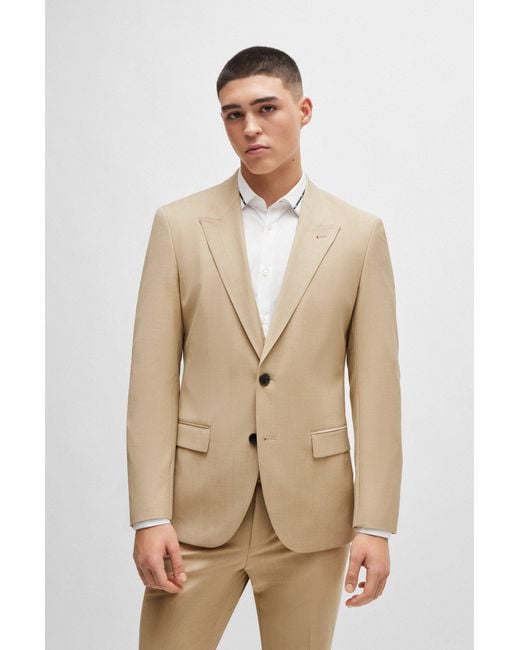 HUGO Natural Slim-fit Suit In Textured Fabric for men