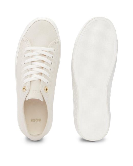 Boss White Suede Lace-up Trainers With Branded Eyelets