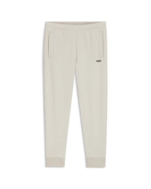 Boss Natural Cotton-Blend Tracksuit Bottoms With Embroidered Logo for men