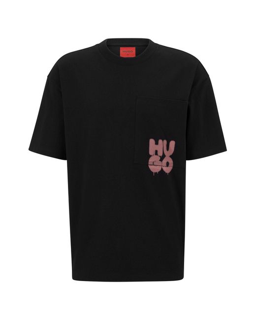 HUGO Cotton-jersey T-shirt With Graffiti-inspired Stacked Logo in Black ...