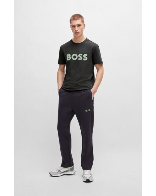 Boss Regular-fit T-shirt Van Katoenen Jersey Met Mesh Logo in het Black voor heren
