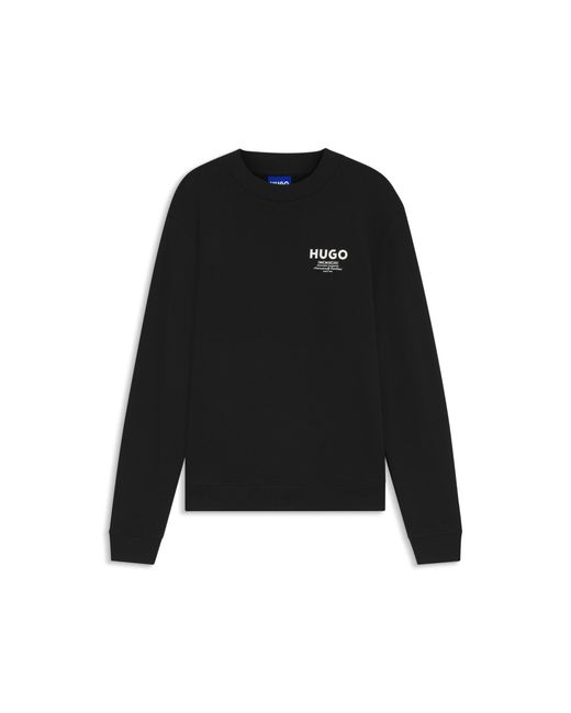 HUGO Black French Terry Cotton Sweatshirt With Bold Logo Print for men