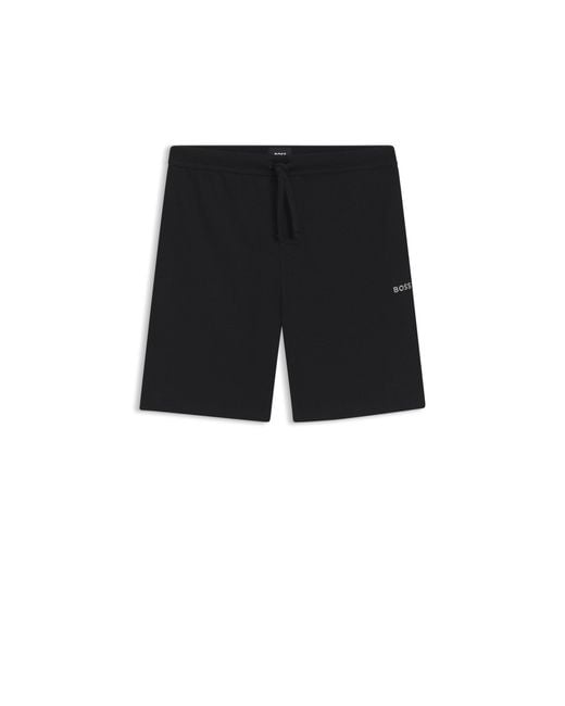 Boss Black Cotton-Blend Pyjama Shorts With Embroidered Logo for men