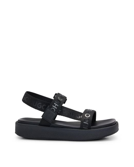 HUGO Black Stacked-logo Sandals With Branded Straps