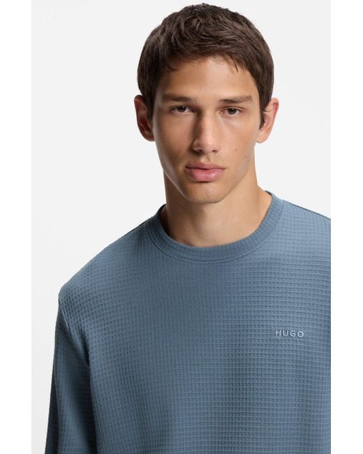 HUGO Pyjama-Shirt Aus Baumwoll-Mix Mit Waffelstruktur in Blue für Herren