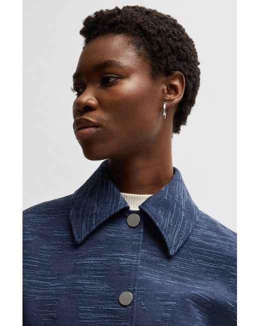 Boss Relaxed-Fit Blazer Met Bloemenstructuur in het Blue