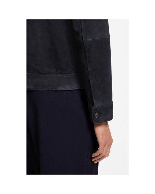 Boss Blue Suede Leather Jacket With Zip Closure for men