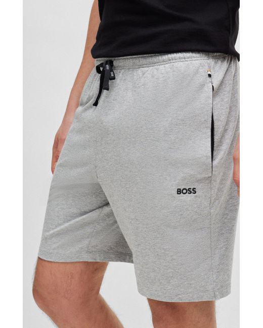 Boss Gray Stretch-cotton Regular-fit Shorts With Logo Detail for men