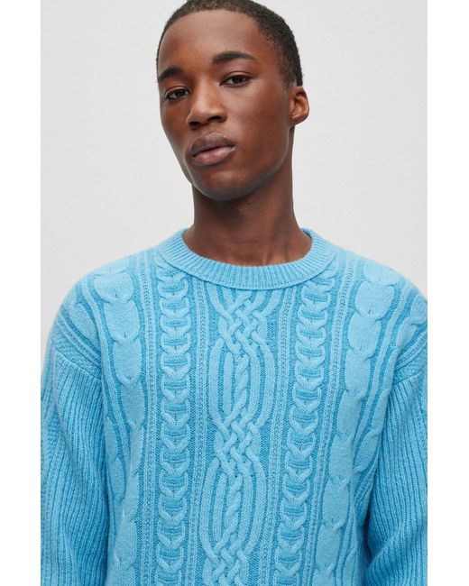 BOSS by HUGO BOSS Relaxed-fit Sweater With Cable And Aran Structures in  Blue for Men | Lyst Canada