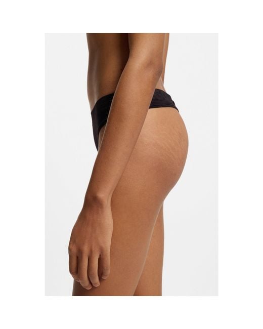HUGO Black Stretch-Cotton Thong With Logo Waistband