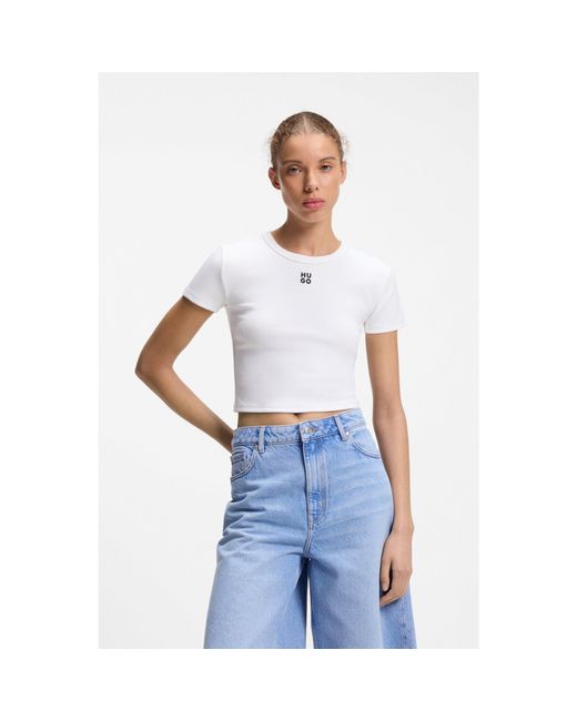 HUGO White Cotton-Blend Slim-Fit T-Shirt With Embroidered Logo