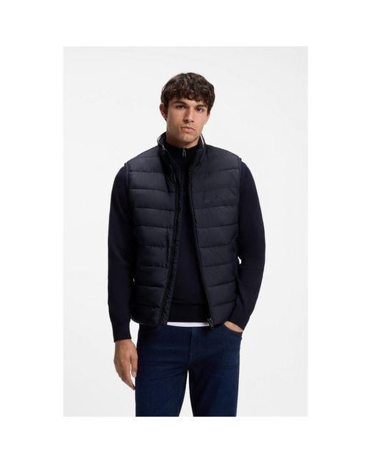 Boss Blue Water-Repellent Gilet With Logo Detail for men