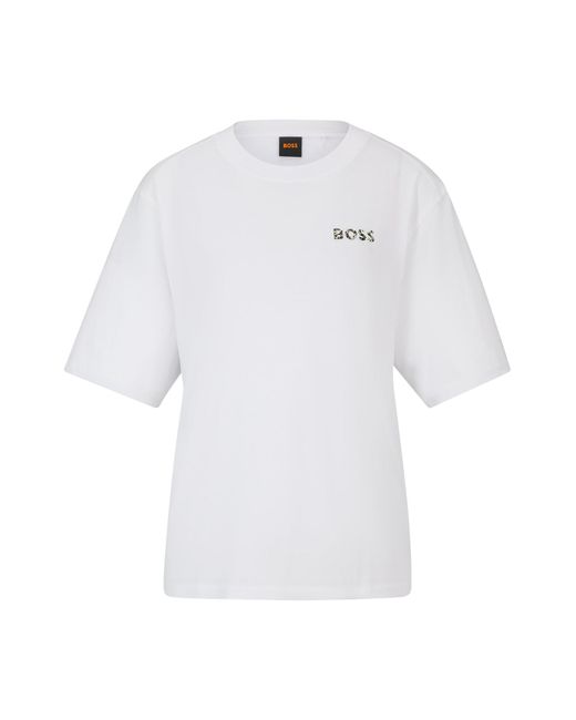 Boss White Cotton T-shirt With Logo Artwork