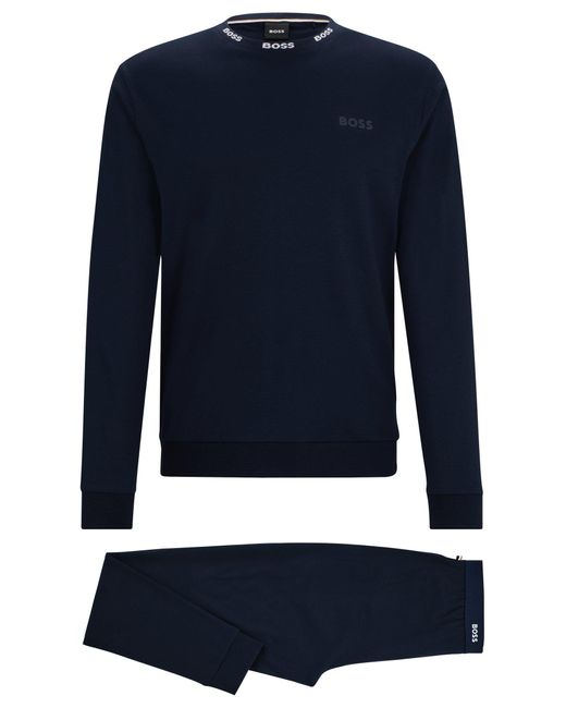 Boss Blue Interlock-cotton Pyjamas With Logo Waistband Detail for men