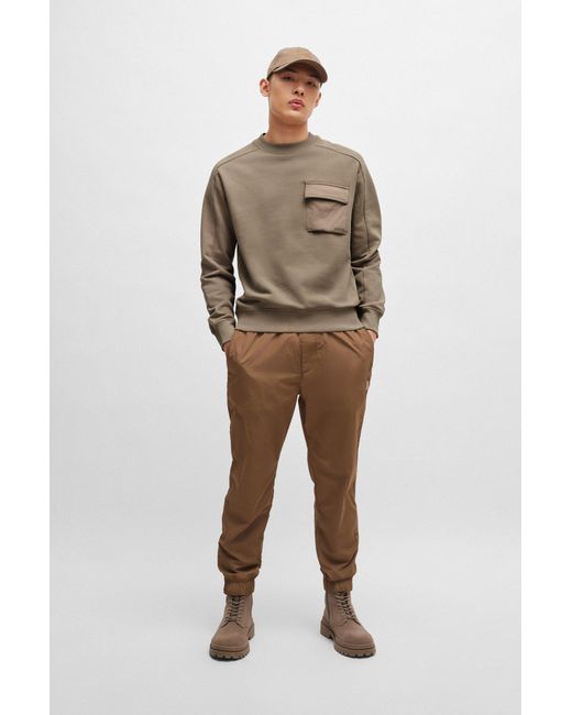 Boss Brown Cotton-terry Sweatshirt With Logo-embroidered Pocket for men