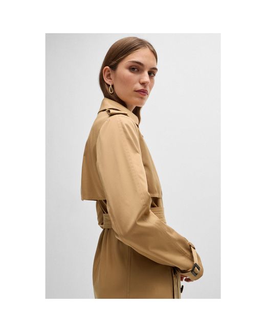 Boss Natural Double-Breasted Trench Coat With Buckled Belt