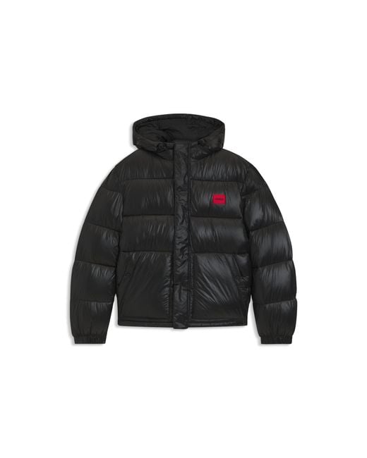 HUGO Black Water-Repellent Hooded Jacket With Logo Patch for men