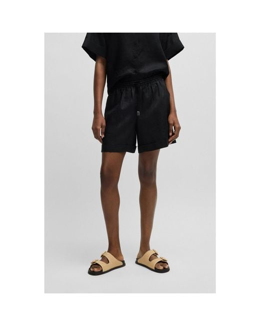 Boss Black Ramie Shorts With Twisted Cord