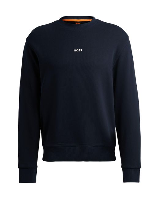Boss Relaxed-Fit Sweatshirt aus Baumwoll-Terry mit Kontrast-Logo in Blue für Herren