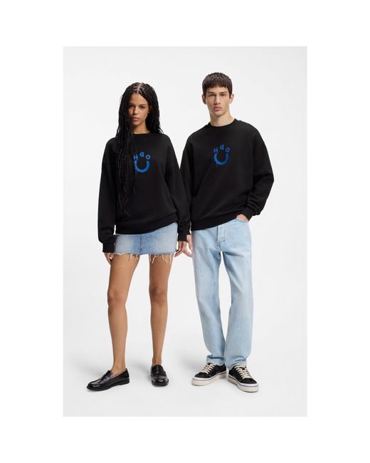 HUGO Black Cotton-Terry Sweatshirt With Happy