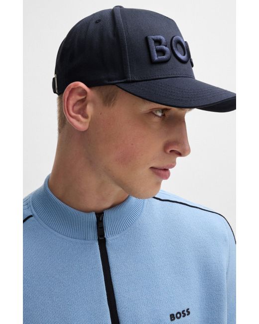 Boss Cap aus Baumwoll-Twill mit 3D-Logo-Stickerei in Blue für Herren