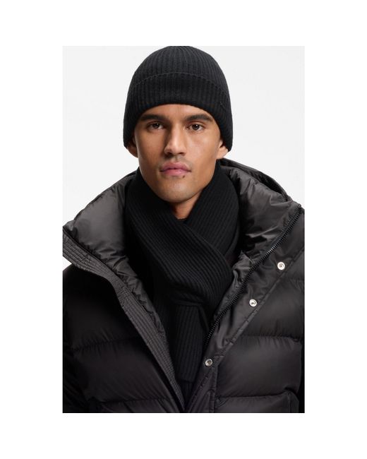 Boss Black Beanie Hat And Scarf Set for men