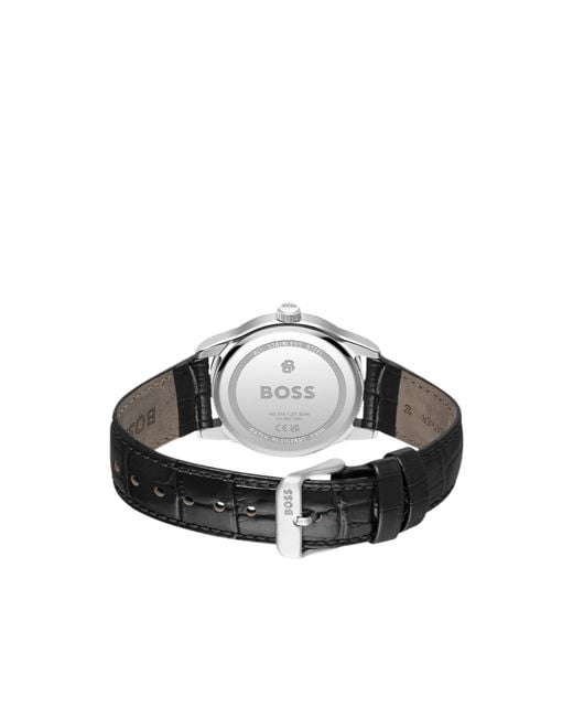 Boss Black Langford-Dial Watch With Croc-Emed Leather Strap for men