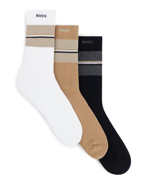 Boss Black Three-pack Of Socks With Stripes And Branding for men