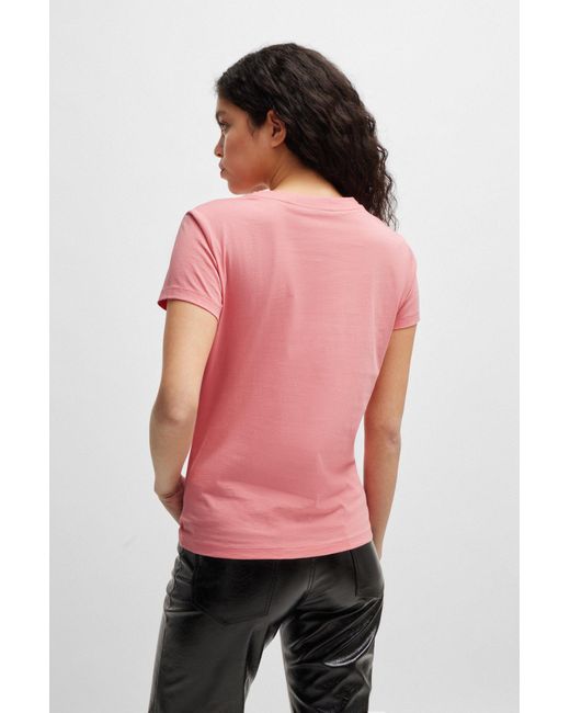 Boss Pink Cotton-jersey Slim-fit T-shirt With Logo Detail