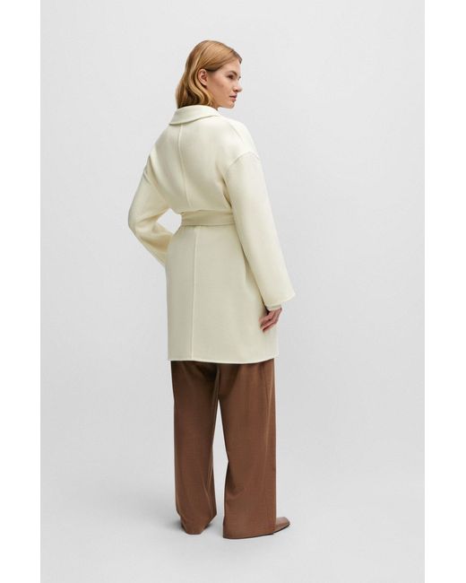 Boss Natural Belted Coat In Virgin Wool And Cashmere