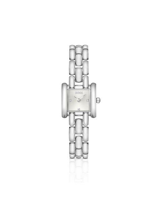 Boss Metallic Square Stainless-Steel Watch With Sculptural Bracelet