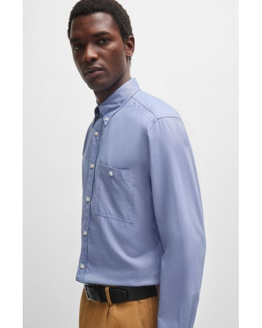 Boss Blue Slim-fit Shirt In Oxford Cotton With Button-down Collar for men