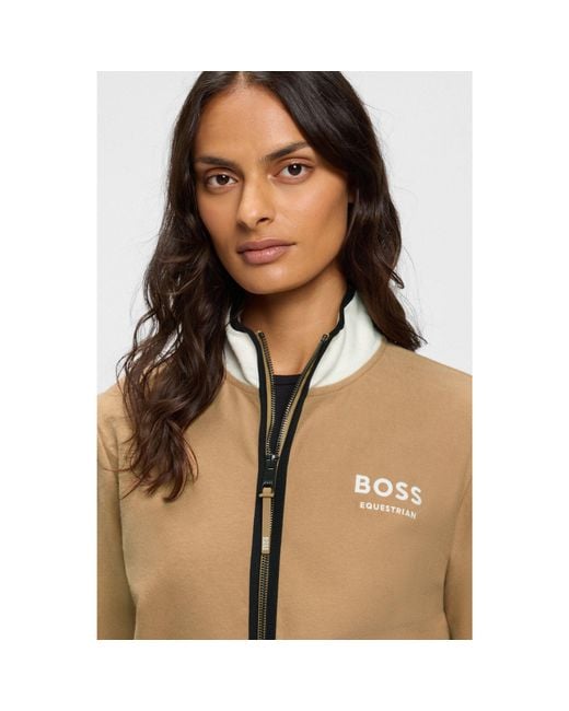 Boss Natural Equestrian Stretch-Cotton Sweatshirt With Quarter Zip