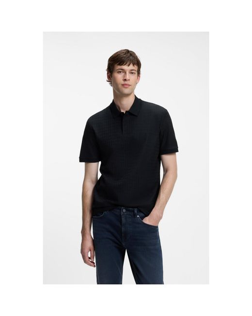 Boss Black Geometric-Jacquard Polo Shirt for men