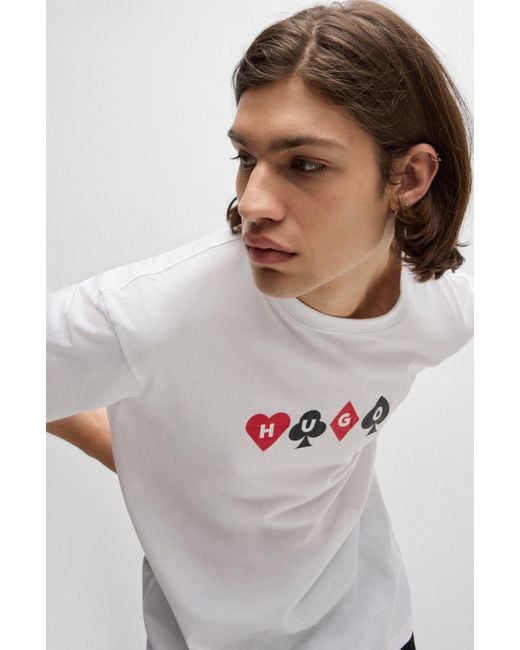HUGO T-shirt Van Katoenen Jersey Met Logo In Kaartsymbolen in het White voor heren