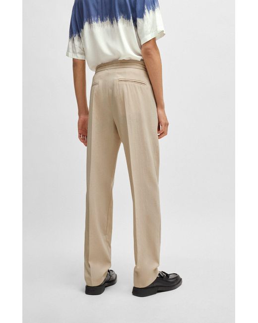 HUGO Natural Modern-fit Trousers In Linen-look Material for men