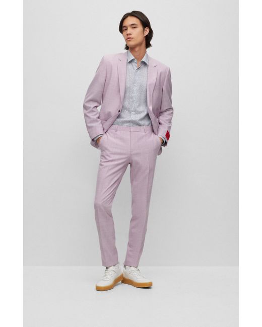 HUGO Purple Slim-fit Suit In Patterned Performance-stretch Fabric for men