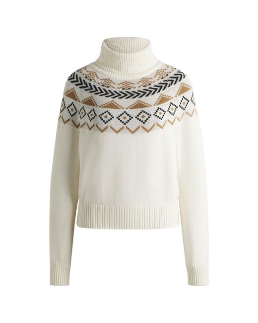 Boss White Equestrian Rollneck Sweater With Knitted Pattern