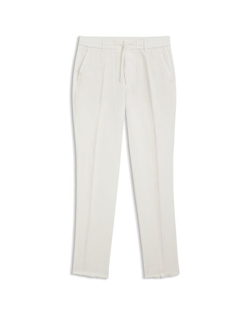 Boss White Tapered-Fit Trousers With Drawcord Waist for men