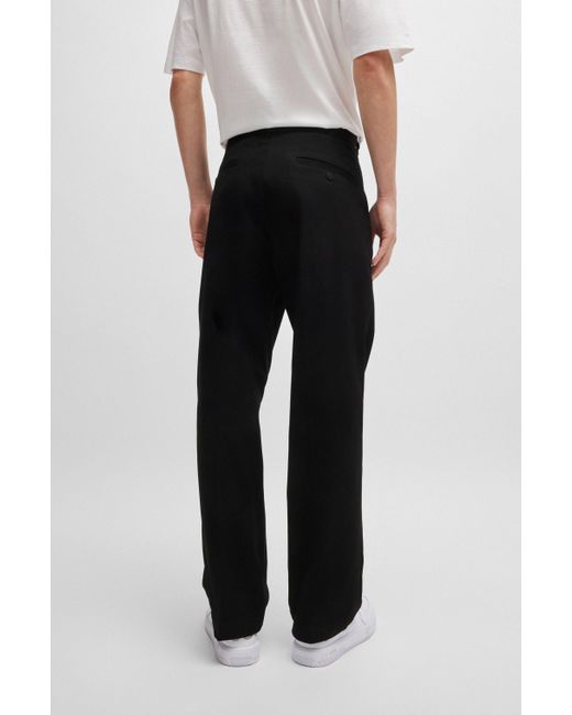 HUGO Black Baggy-fit Trousers In Cotton Twill for men