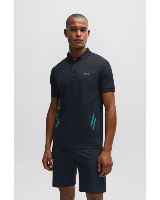 Boss Blue Slim-fit Polo Shirt In Moisture-wicking Stretch Fabric for men