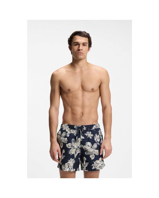Boss Blue Quick-Dry Swim Shorts With All-Over Print for men