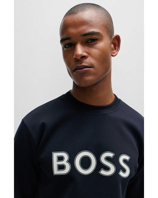 Sweat en coton mélangé avec logo imprimé en relief Boss pour homme en coloris Blue