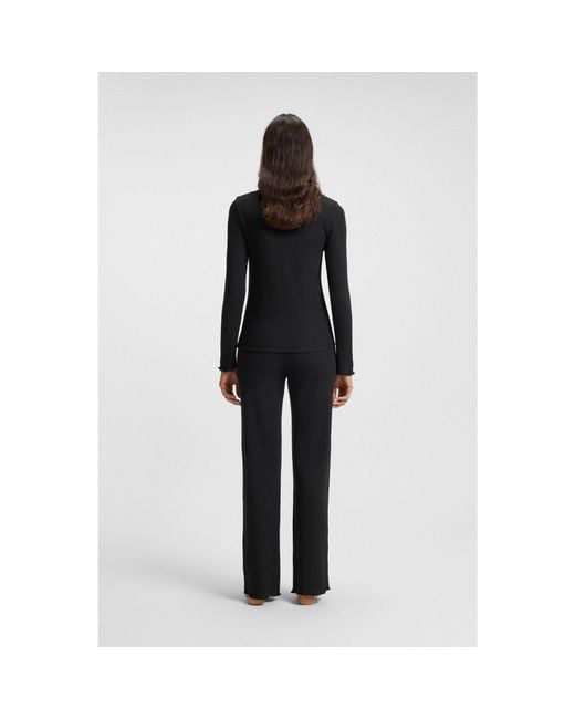 Boss Black Cotton-Blend Pyjama Top With Waffle Structure