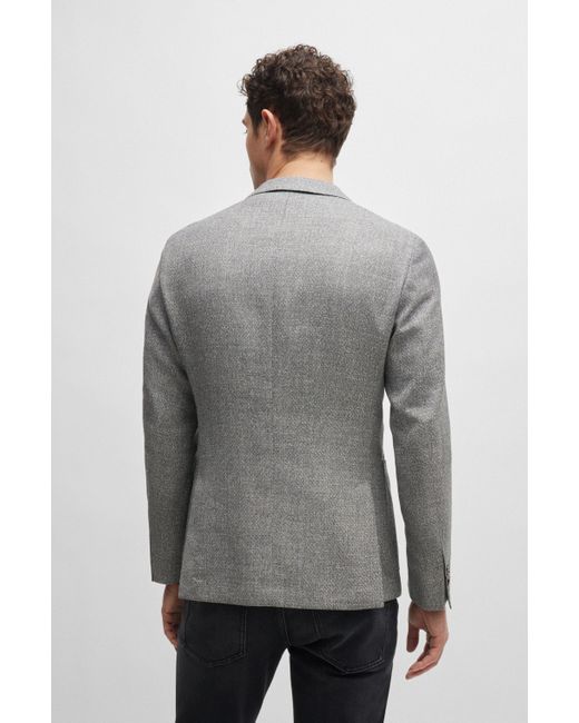 BOSS Slim-fit Jacket In Patterned Virgin Wool And Linen in Gray for Men ...